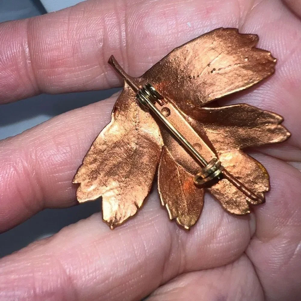Vintage Copper Overlay Leaf Brooch